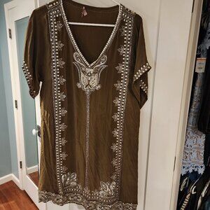 Calypso St. Barth Olive green silk and sequin dress size small